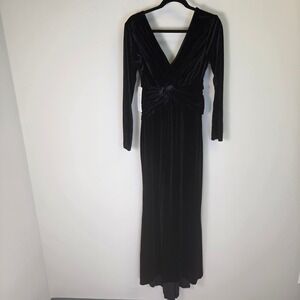 Wear Your Love Black Velvet Long Sleeve V-Neck Ruched Maxi Dress Gown